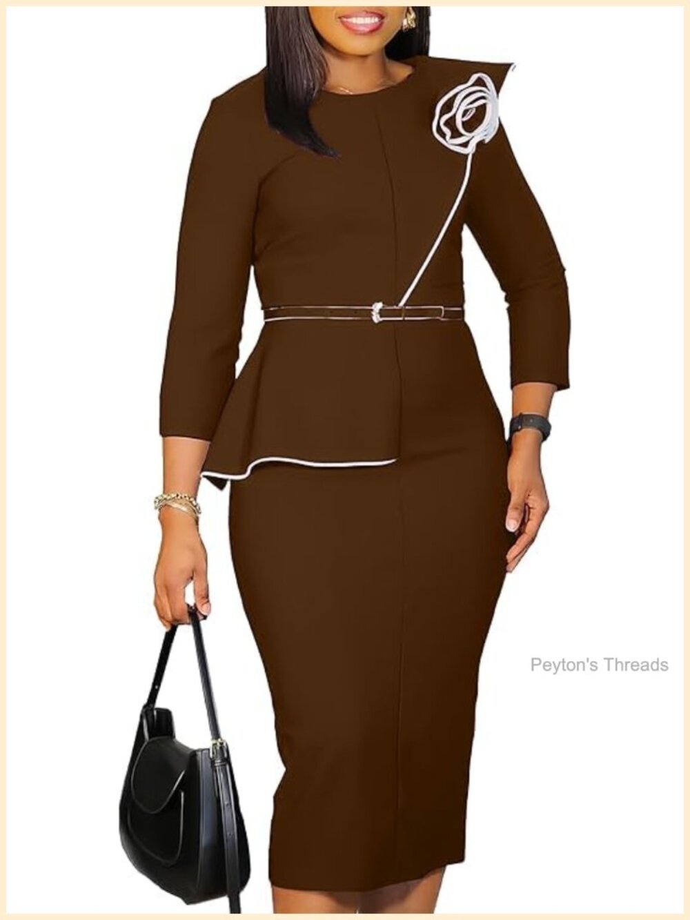 Elegant Bodycon Midi Pencil Dress Women 3/4 Sleeve Work Business Casual